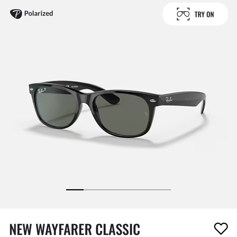 Ray-Ban New Wayfarer Sunglasses - Polished Black with Polarized Green Lenses